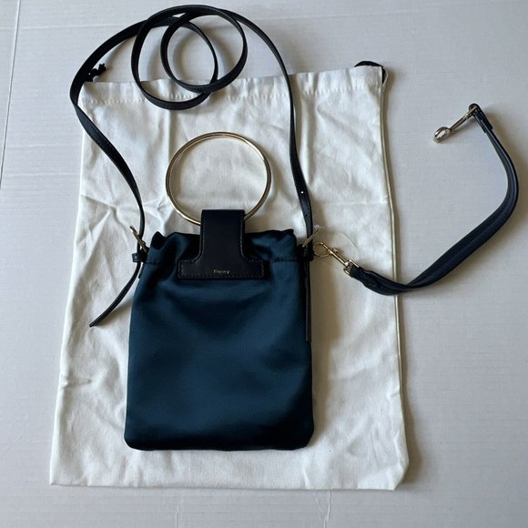 Theory Handbags - Theory Post Small Pouch Bag Navy Falun Satin/Black Leather💖Great gift💖